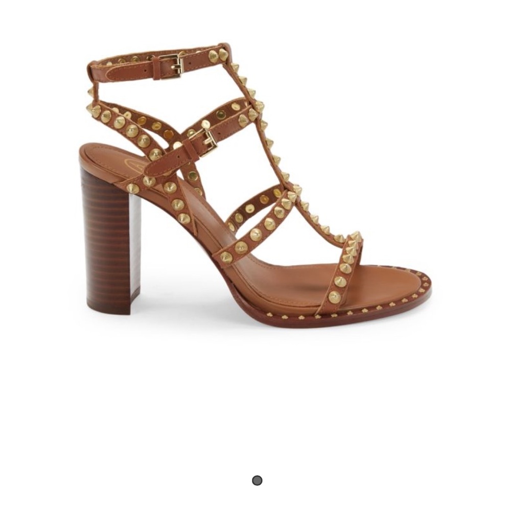 Ash Brown and Gold Studded Heeled Sandals